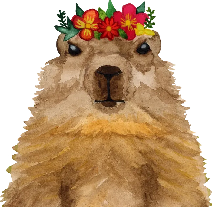 Watercolour groundhog wearing a flower crown